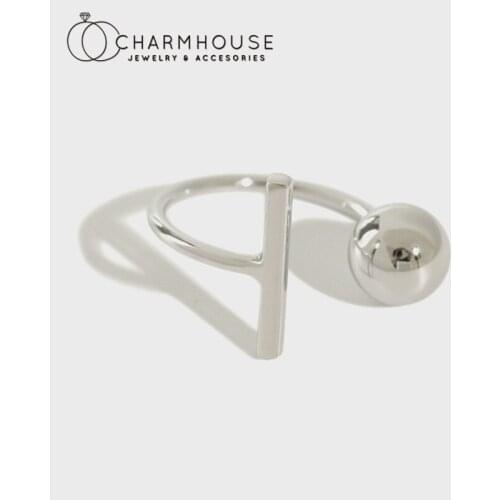 925 Silver Finger Rings For Women Smooth Bead & Bar Geometric Open Ring Adjustable Anillo Bague Femme Fashion Jewelry Party Gift