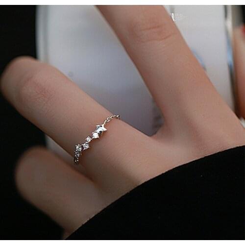S925 Silver Adjustable Pull-out Chain Diamond Star Rings For Women Korean Trendy Punk Fashion Female Index Finger Jewelry INEFFA