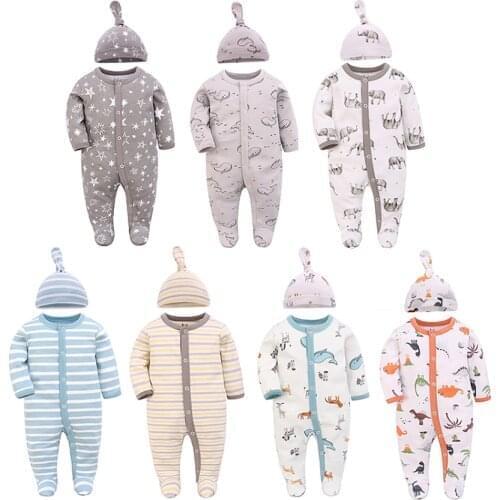 2Pcs/Set Newborn Baby Clothes Rompers Infant Overalls Bodysuit Bebe Knitted Cotton Clothing Roupas Costume Pajamas Sleepwear+Hat