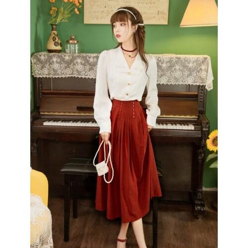 2020 new fashion womens clothing autumn V-Neck Single Breasted Vintage Full Sets