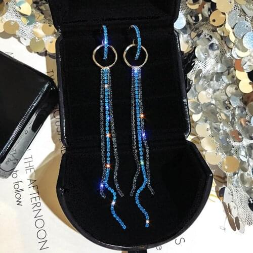 Fashion Long Drop Tassel Earrings Ladies Luxury Long Style Jewelry Circle Sparkling Rhinestone Eardrop Earring Accessories LB