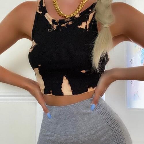 Fashion Womens Fitness Tie dyed Print Vest Tank Top Skinny Tanks Vest Tops Tight High Street Short Slim Stylish Top for Women