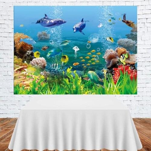 Cartoon Undersea World Fish Baby Seagrass Shark Background Childrens Birthday Party Room Decoration Photography Studio Backdrop