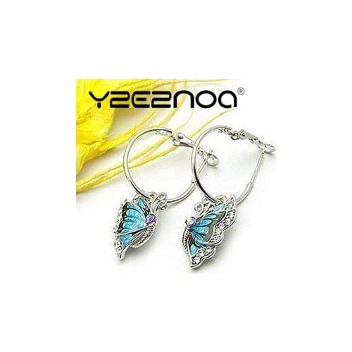 New 1Pair Silver Plated Hoop Earrings Fashion Cute Blue Butterfly Crystal Hoop Earrings For Women Jewelry