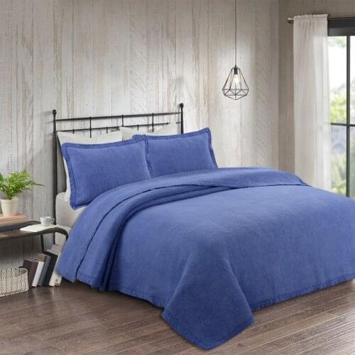CHAUSUB Sand Washing Quilts Bedspread on the Bed 3pcs Soft Cotton Blanket for Bed Cover Pillowcase Queen Size Blue Coverlet