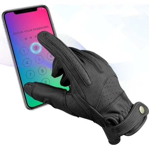 1 Pair Mens Touch Screen Gloves Leather Motorcycle Glove Outdoor Full Finger Cycling Mountain Bicycle Moto Gloves