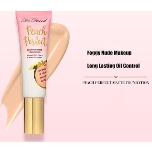 Peach Perfect Liquid Foundation Comfort Matte Concealer Cream Natural Plant Ingredients Coverage Brighten Hydrating Face Makeup