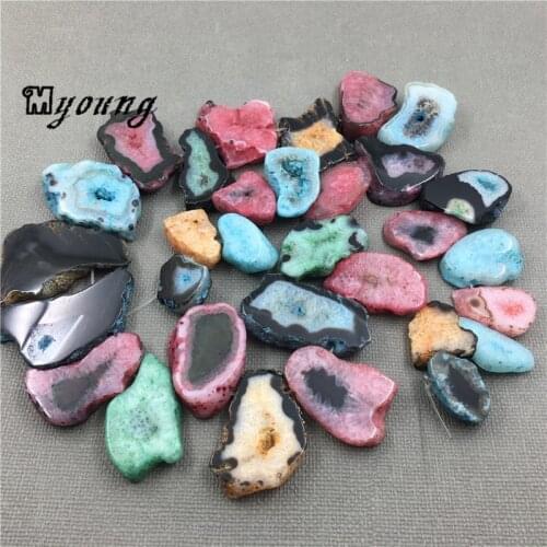 Multicolor Agates Quartz Druzy Geode Freeform Slab Beads,Raw Gems Stone Drusy Slice Top Drilled Pendant beads Jewelry MY1503