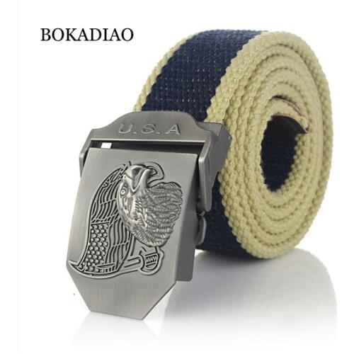 BOKADIAO Men&Women Military Canvas belt luxury USA Eagle Metal buckle jeans belt Army tactical belt for Men waistband strap male