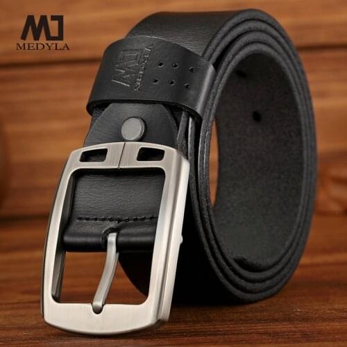 MEDYLA Genuine Leather Belt Men Cowboy Luxury Brand Alloy Pin Buckle Waist Belts High Quality Designer Strap SM02A