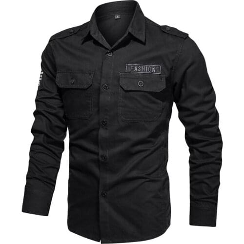 New Spring Military Men Shirt 100% Cotton Long Sleeve Shirts for Men Epaulets Mens Army Shirts Top Quality Men Clothing