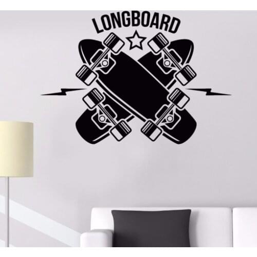 Vinyl Wall Decal Removable Longboard Skateboarding Sports Wall Art Decals Teen Room Stickers Longboard Sports Wall Decal AY351