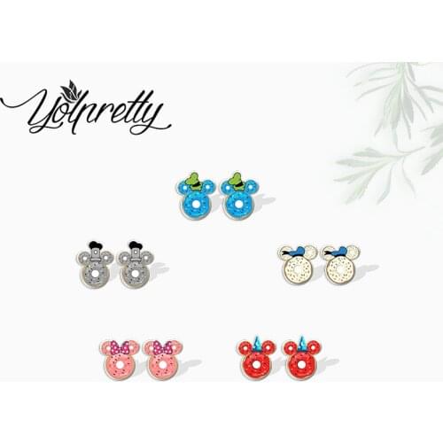 2021 New Colorful Sweety Dessert Donuts Disney Mickey Head Cosplay Handcraft Epoxy Acrylic Stud Earrings