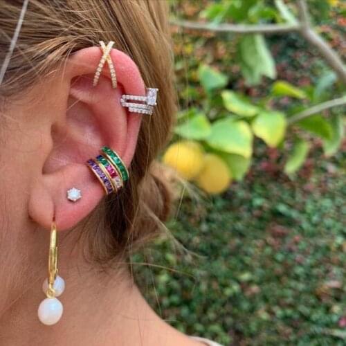 Top quality minimal Multi cz line no piercing ear cuff gorgeous bling cuff earring AAA cubic zirconia CZ paved 2colors jewelry