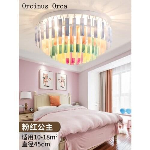 Nordic modern compact LED color crystal ceiling lamp childrens room lamp bedroom European round crystal ceiling lamp
