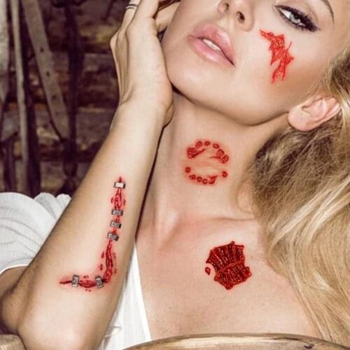 10 Sheets Tattoo Sticker Halloween Fake Injury Scar Waterproof Realistic Looking Paper Face Wounds Temporary Tattoos Stickers