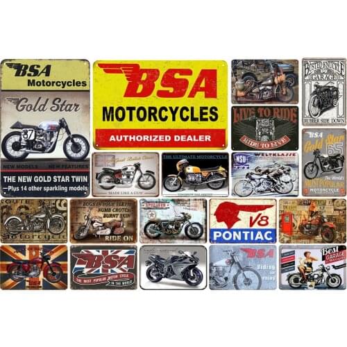 BSA Motorcycles Gold Star Vintage Metal Signs New Models New Fearures for Tiki Bar Garage Popular Decoration Wall Tin Sign