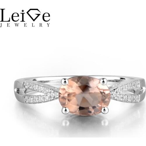 Leige Jewelry Natural Pink Color Morgenite Gemstone Oval Cut Prong Setting Vintage Rings Wedding Bands For Woman 925 Silver