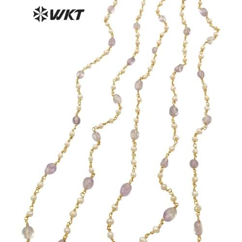 WT-RBC187 Amazing gorgeous handmade Pearl and Amethyst beads chain women hand craft jewelry design accessory chains