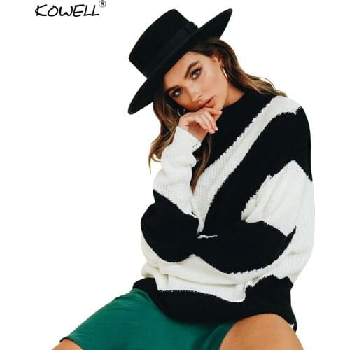 2018 Knitted Contrast Color Strip Pullover Women Sweater Autumn O Neck Long Sleeve Loose Jumper Casual Streetwear Sweater Women