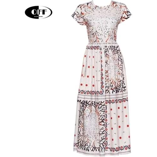 Designer Runway Vintage Party Midi Dresses For Women Summer Floral Printed Short Sleeve Basic Office Style Dresses Vestidos Robe