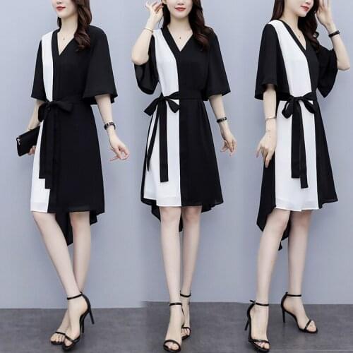 Summer dress plus size ol stitching irregular vestidos de festa chiffon midi dress Clothes for Women