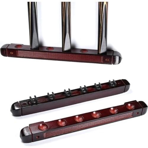1 Set Wall Mounted Hardwood Billiard Cue Rack Pool Cue Rack 6 Clips Billiard Holder Bracket Accessories