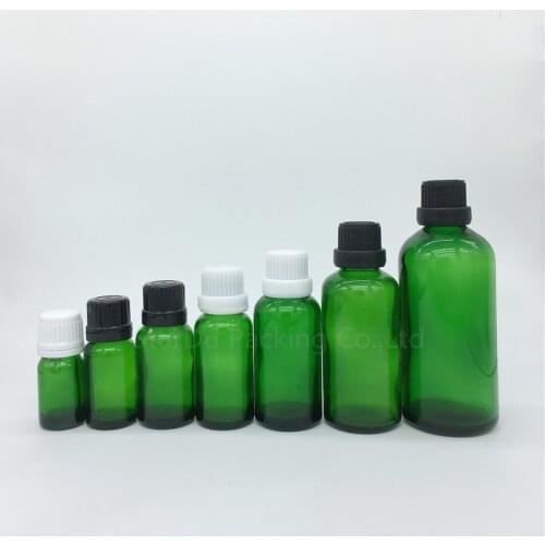 100PCS 5ml 10ml 15ml 20ml Green Glass Bottle, 30ML 50ml 100ml Vials Essential Oil Bottle with tamper evident cap Perfume bottles