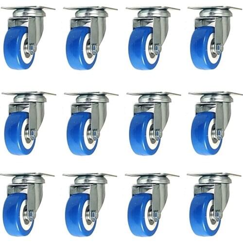 GTBL 12-Piece Caster Swivel Plate Caster Blue Polyurethane Wheel PVC Double Bearing Swivel Caster