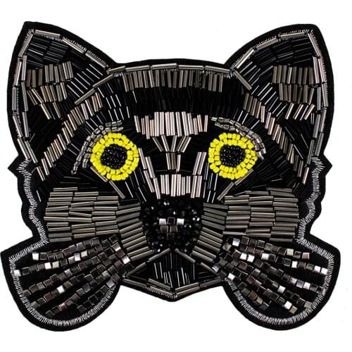 5pieces Bead Cat Head Embroidery Patches for Children Clothes Bag Sewing on Patch Applique Decoration DIY Accessories TH1321