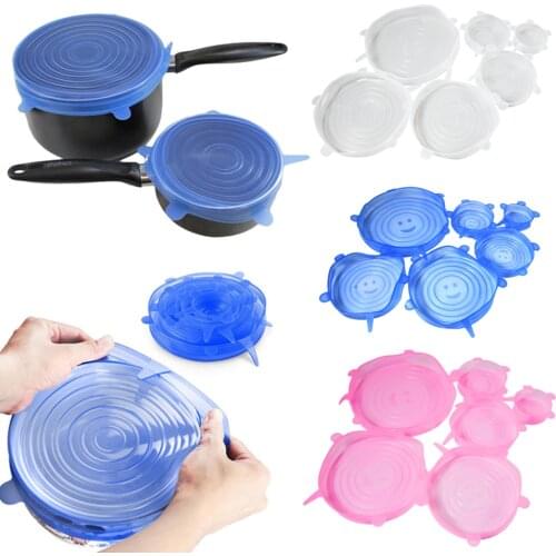6 Pcs/Set Food Silicone Cover Universal Silicone Lids For Cookware Bowl Pot Lid Reusable Wrap Kitchen Accessories