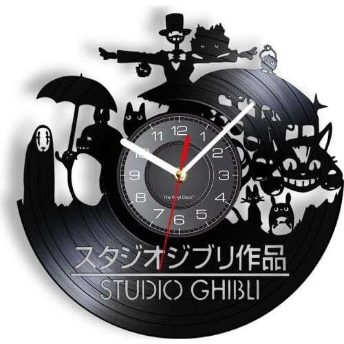 Japanese Animited Cartoon Inspired Retro Vinyl Recprd Wall Clock Impressive Characters Gathered Vintage LP Timepieces Kids' Gift
