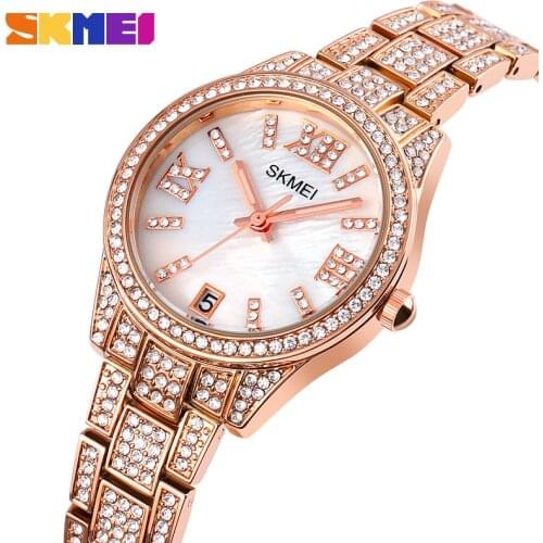 Luxury Crystal Gold Quartz Watch Fashion Casual Dress Wristwatch Women Watches Time Date Display Clock Ladies Gift Wristwatches