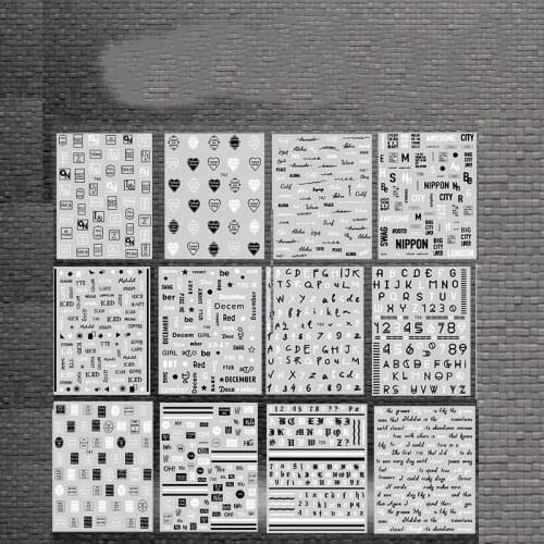 CHNRMJL 12Styles/Pack 10X8CM 3D Alphabet Number Adhesive Letter Nail Sticker Decal Tips DIY Nails Art Decoration Manicure Tool