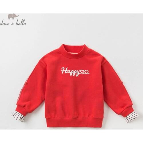 DBK11162 dave bella autumn 5Y-13Y kids clothes children sweet letter striped T-shirt girls high quality fashion tees