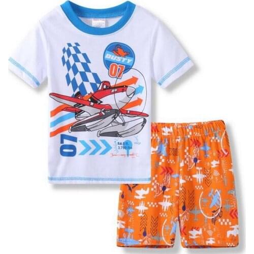 Children Pajamas Sets Boy T-shirt Cartoon Cars Excavator Aircraft Print Nightwear Girl Family Kid Clothes Sleepwear Baby Pyjamas