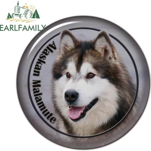 EARLFAMILY 13cm x 12.9cm for Alaskan Malamute Car Sticker Sunscreen Occlusion Scratch Motorcycle Refrigerator Trunk Decoration