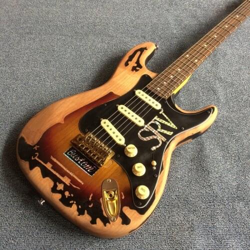 Relic remains electric guitar, handmade SRV aged relic electric guitar with alder body, Vintage Sunburst,free shipping