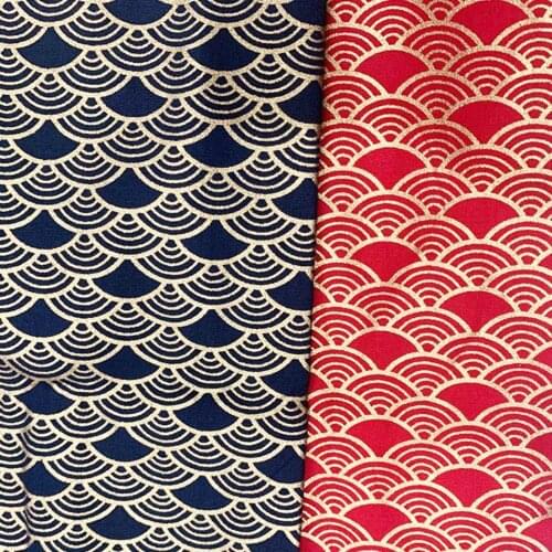 Japanese Style Cotton Bronze Fabric For Sewing Kimono Dolls & Bags Navy Blue Red Needlework Cloth