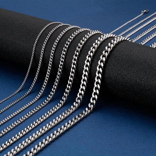 2-7mm Classic Curb Chains Cuba Necklace Link Men Choker Stainless Steel Necklace Male Female Accessories Fashion
