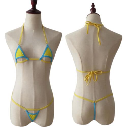Micro bikini 2019 Sexy Sling Triangle Color matching Hollow Lotion Multi-rope swimwear women swimsuit biquini bikinis monokini