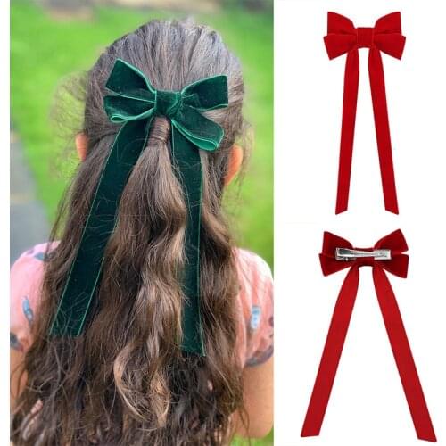 1 Pc Lovely Hair Accessories for Girls Kids Long Ribbon Solid 2020 Hair Bows Clips Cute Velvet Ins Fashion Girls Hair Pins