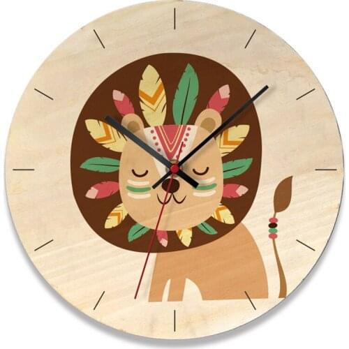 Nordic Indian animal cartoon wall clock room Christmas children birthday gift living room bedroom childrens room decoration