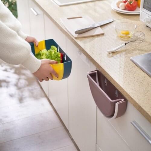 Wall Mounted Folding Waste Bin Door Cabinet Hanging Trash Can Bin Kitchen Bathroom Home Waste Storage Rack Box Cleaning Tool