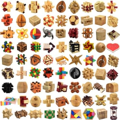 New Classic IQ 3D Wooden Interlocking Burr Puzzles Wood Hear Lock Hanoi Tower Mind Brain Teaser Game Toy for Adults Children