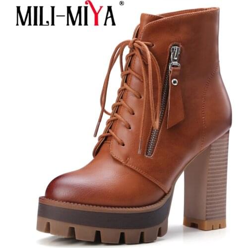 MILI-MIYA New arrival women ankle boots microfiber solid color waterproof super high platform plus size 34-42 handmade