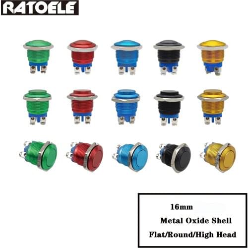 16mm 19mm Metal Oxide Colorful Shell Push Button Switch Momentary 1NO Car Press Button Screw Terminal