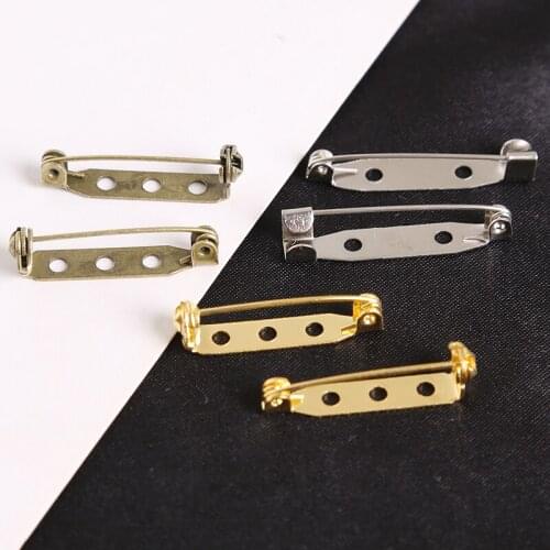 30-100Pcs Gold Plated Iron Brooch Base Back Bar Badge Holder Safe Lock brooch base Pins DIY Jewelry Findings Accessories