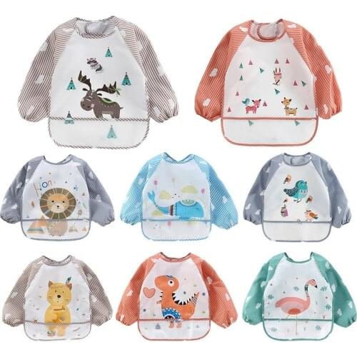 Cartoon Colorful Baby Bibs Long Sleeve Art Apron Animal Smock Baby Bib Burp Clothes Soft Feeding Eat Toddler Waterproof Smocks