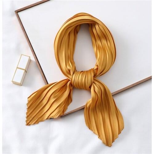 2021 Luxury Silk Crinkle Scarfs Women Solid Neck Scarf Pleated Hair Band Small Shawls Lady Neckerchief Foulard Bandana